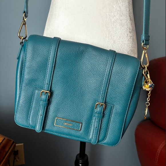 DKNY turquoise blue real leather structured shoulder crossbody bag EUC (as new) - Picture 15 of 15
